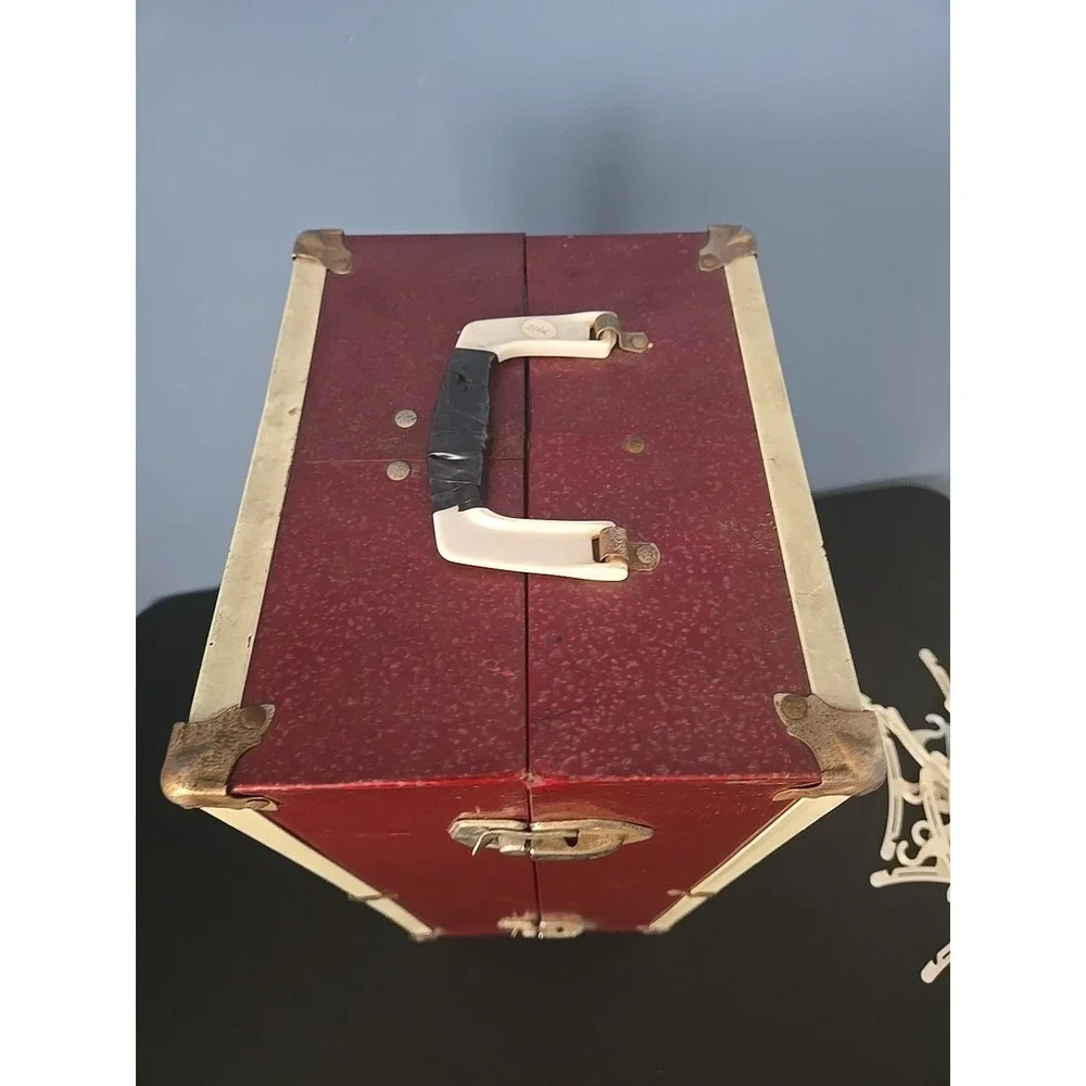 Vintage Red Metal Latch Hinged Doll Trunk Wardrobe 16